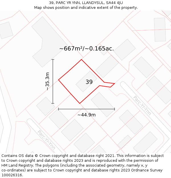 39, PARC YR YNN, LLANDYSUL, SA44 4JU: Plot and title map