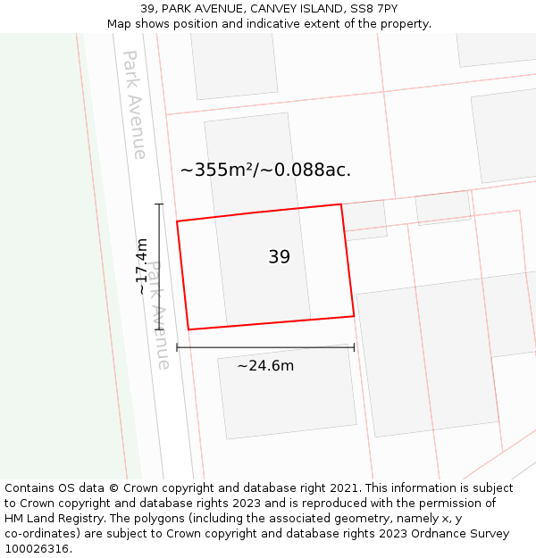 39, PARK AVENUE, CANVEY ISLAND, SS8 7PY: Plot and title map
