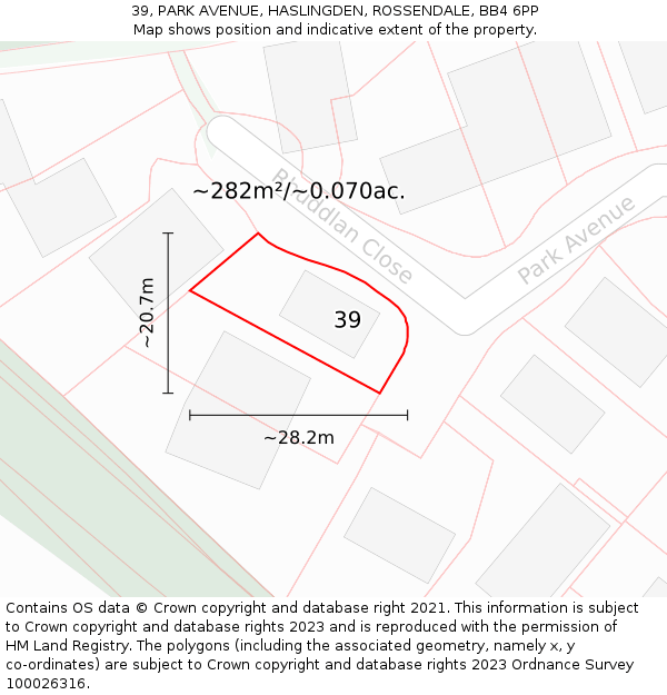 39, PARK AVENUE, HASLINGDEN, ROSSENDALE, BB4 6PP: Plot and title map