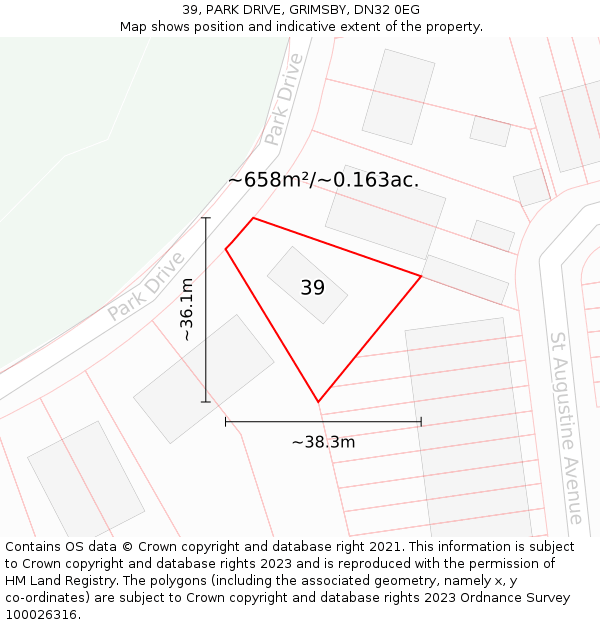 39, PARK DRIVE, GRIMSBY, DN32 0EG: Plot and title map