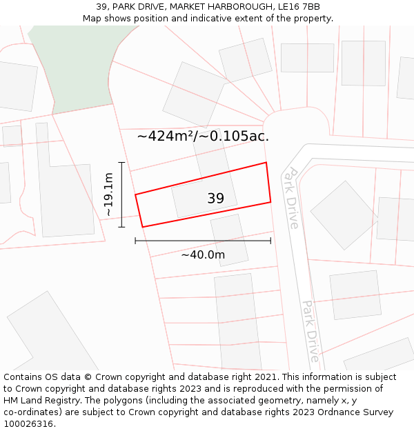 39, PARK DRIVE, MARKET HARBOROUGH, LE16 7BB: Plot and title map