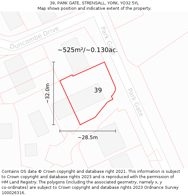 39, PARK GATE, STRENSALL, YORK, YO32 5YL: Plot and title map