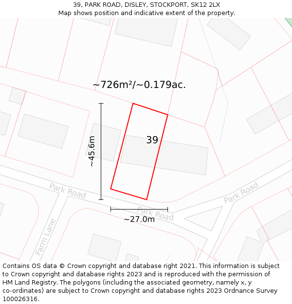 39, PARK ROAD, DISLEY, STOCKPORT, SK12 2LX: Plot and title map