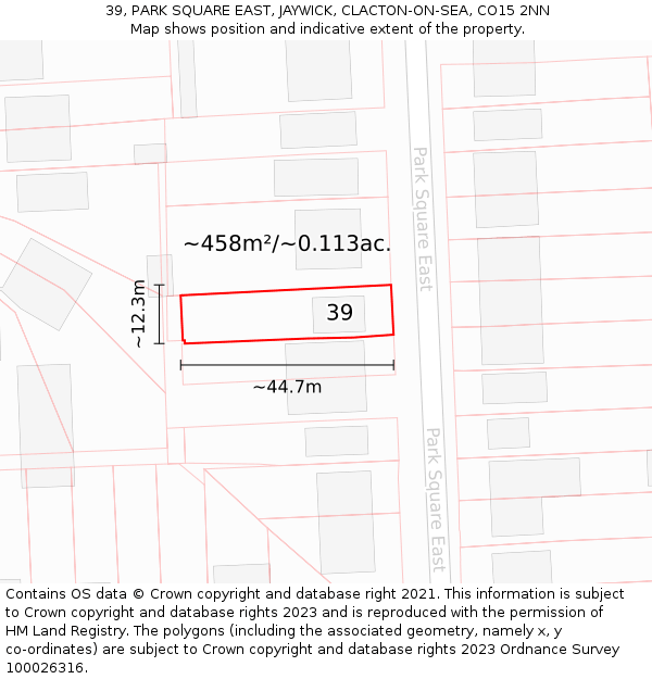 39, PARK SQUARE EAST, JAYWICK, CLACTON-ON-SEA, CO15 2NN: Plot and title map