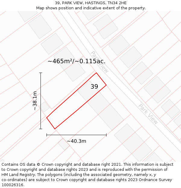 39, PARK VIEW, HASTINGS, TN34 2HE: Plot and title map