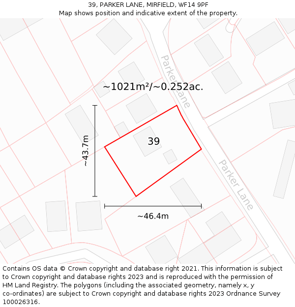 39, PARKER LANE, MIRFIELD, WF14 9PF: Plot and title map