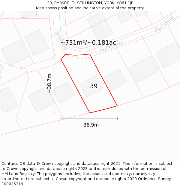 39, PARKFIELD, STILLINGTON, YORK, YO61 1JP: Plot and title map