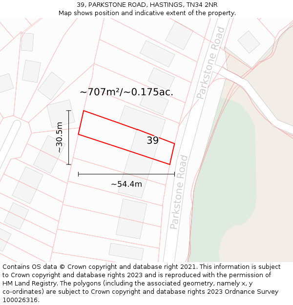 39, PARKSTONE ROAD, HASTINGS, TN34 2NR: Plot and title map