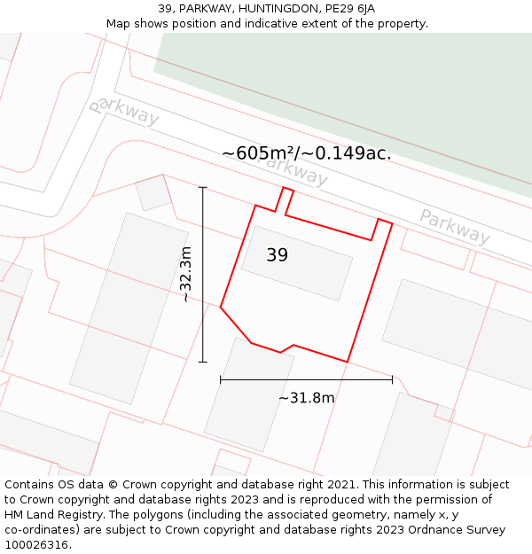 39, PARKWAY, HUNTINGDON, PE29 6JA: Plot and title map