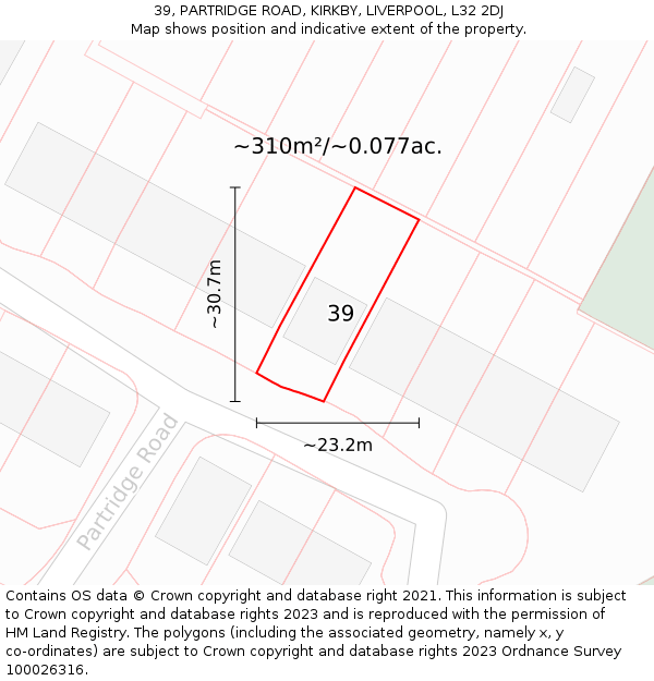 39, PARTRIDGE ROAD, KIRKBY, LIVERPOOL, L32 2DJ: Plot and title map