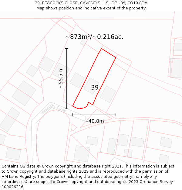 39, PEACOCKS CLOSE, CAVENDISH, SUDBURY, CO10 8DA: Plot and title map