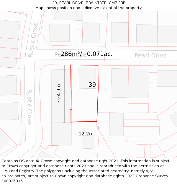 39, PEARL DRIVE, BRAINTREE, CM7 3RR: Plot and title map