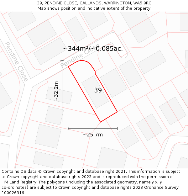 39, PENDINE CLOSE, CALLANDS, WARRINGTON, WA5 9RG: Plot and title map