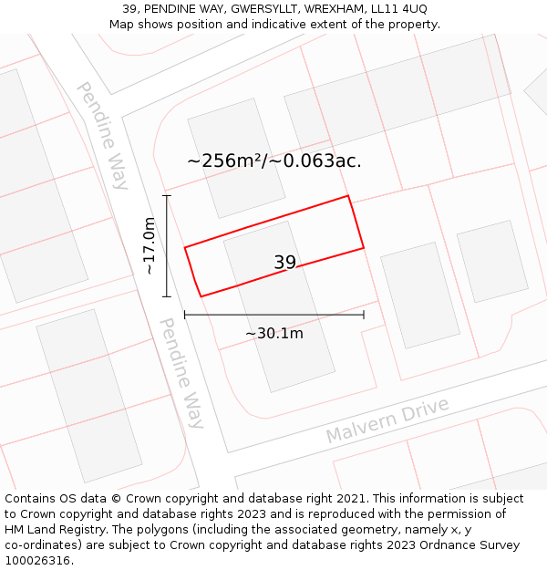 39, PENDINE WAY, GWERSYLLT, WREXHAM, LL11 4UQ: Plot and title map