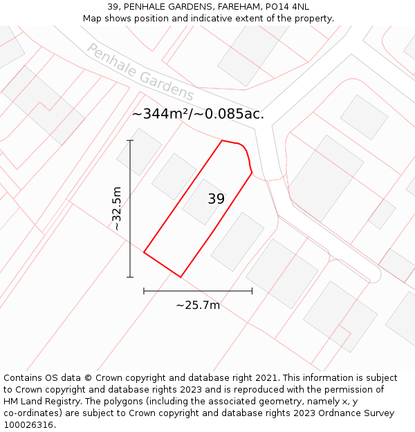 39, PENHALE GARDENS, FAREHAM, PO14 4NL: Plot and title map
