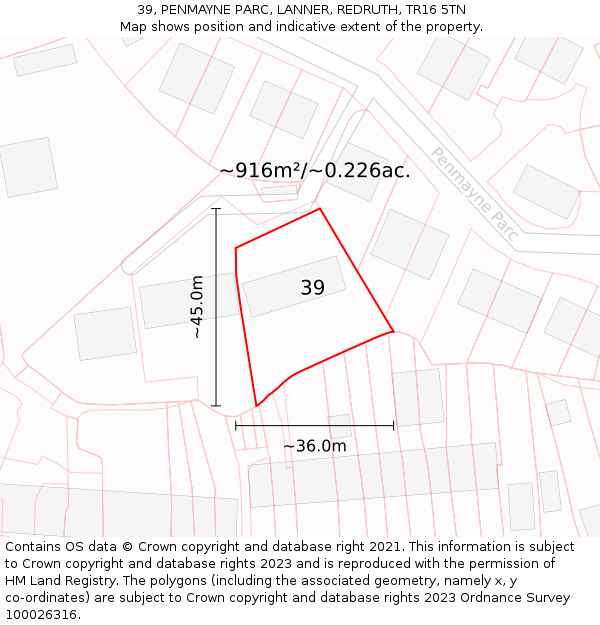 39, PENMAYNE PARC, LANNER, REDRUTH, TR16 5TN: Plot and title map