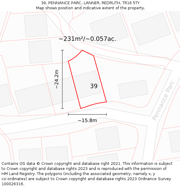 39, PENNANCE PARC, LANNER, REDRUTH, TR16 5TY: Plot and title map