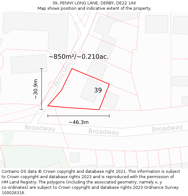 39, PENNY LONG LANE, DERBY, DE22 1AX: Plot and title map