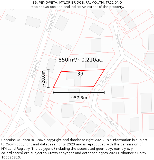 39, PENOWETH, MYLOR BRIDGE, FALMOUTH, TR11 5NQ: Plot and title map