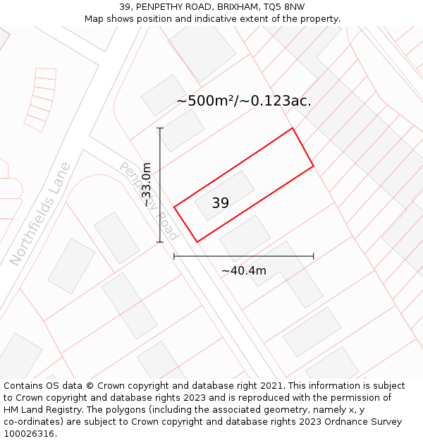 39, PENPETHY ROAD, BRIXHAM, TQ5 8NW: Plot and title map