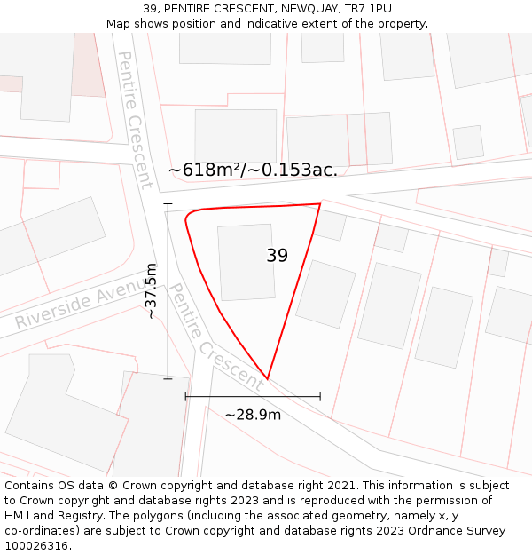 39, PENTIRE CRESCENT, NEWQUAY, TR7 1PU: Plot and title map