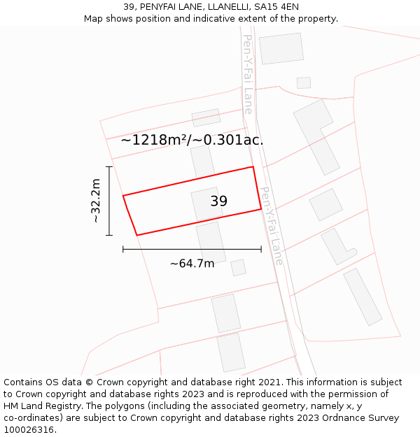 39, PENYFAI LANE, LLANELLI, SA15 4EN: Plot and title map