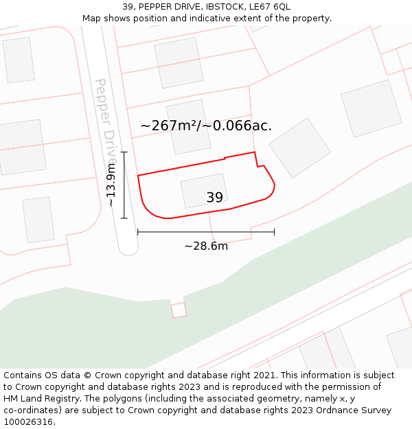 39, PEPPER DRIVE, IBSTOCK, LE67 6QL: Plot and title map