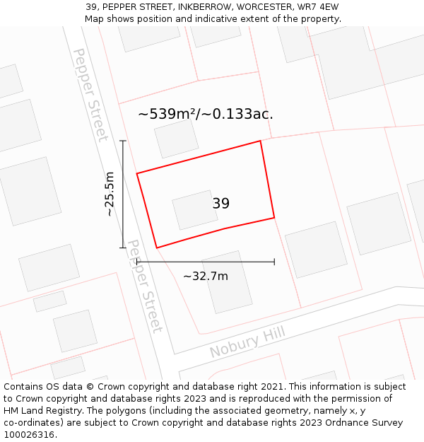 39, PEPPER STREET, INKBERROW, WORCESTER, WR7 4EW: Plot and title map