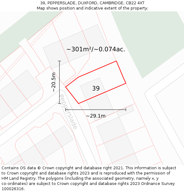 39, PEPPERSLADE, DUXFORD, CAMBRIDGE, CB22 4XT: Plot and title map