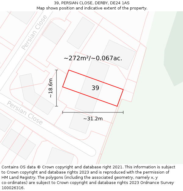 39, PERSIAN CLOSE, DERBY, DE24 1AS: Plot and title map