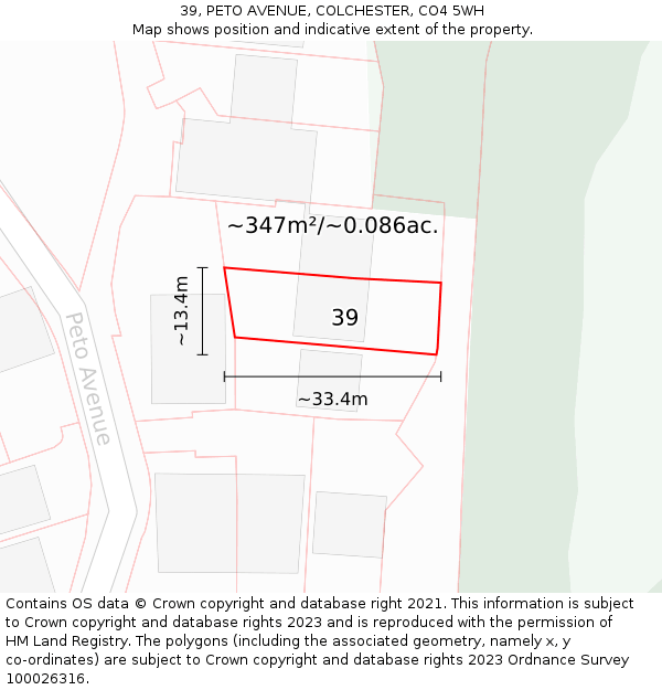 39, PETO AVENUE, COLCHESTER, CO4 5WH: Plot and title map