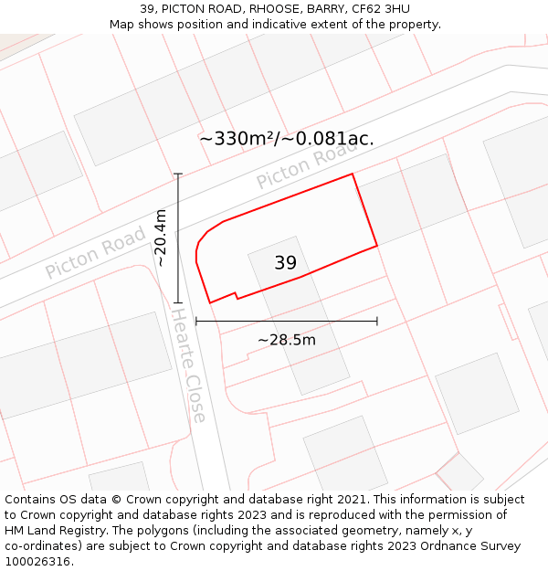 39, PICTON ROAD, RHOOSE, BARRY, CF62 3HU: Plot and title map