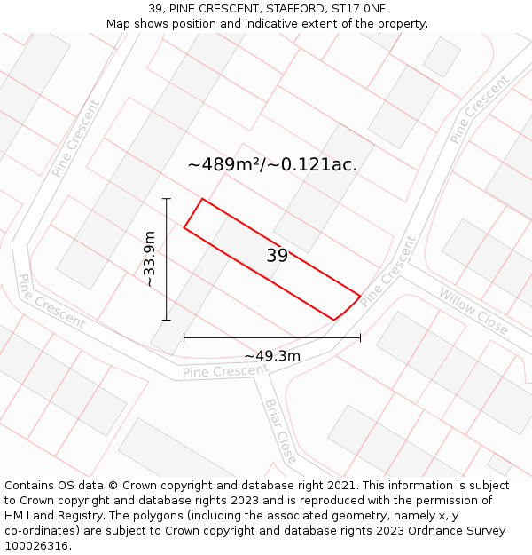39, PINE CRESCENT, STAFFORD, ST17 0NF: Plot and title map