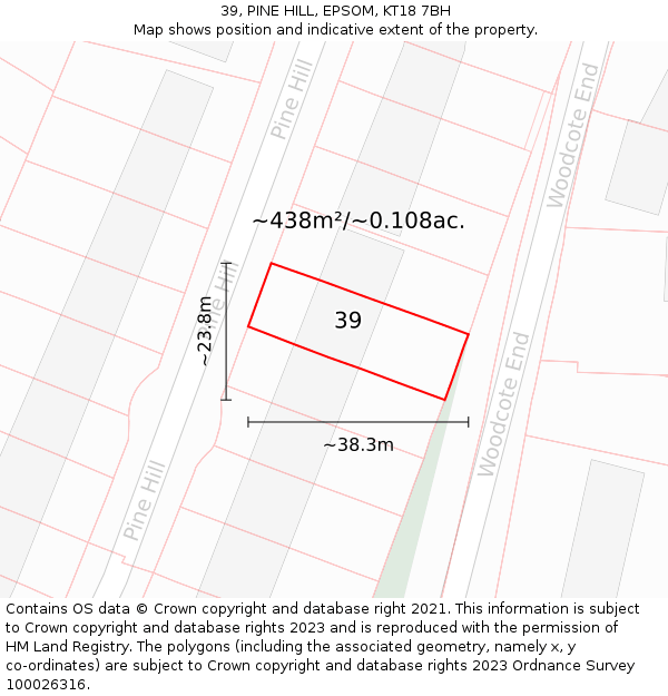 39, PINE HILL, EPSOM, KT18 7BH: Plot and title map