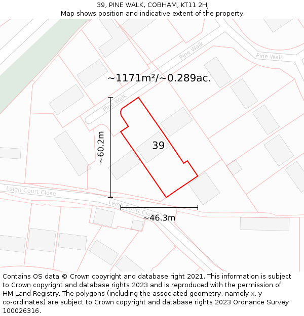 39, PINE WALK, COBHAM, KT11 2HJ: Plot and title map