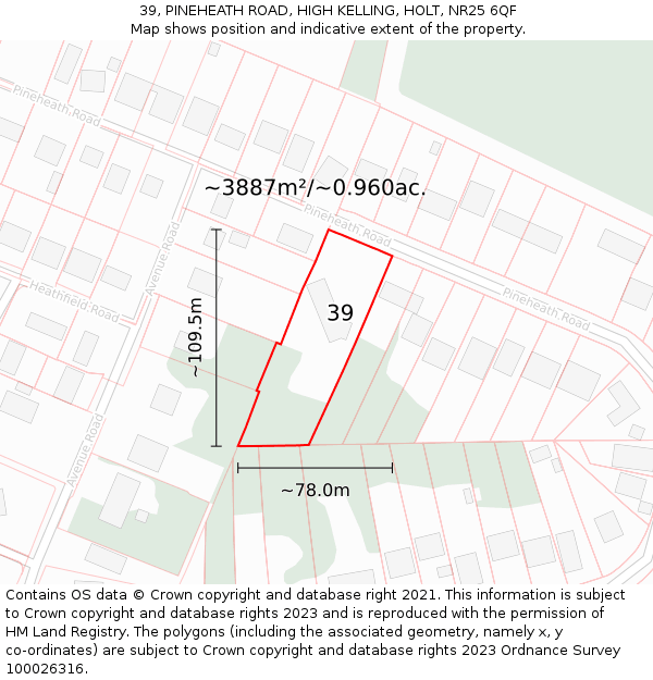 39, PINEHEATH ROAD, HIGH KELLING, HOLT, NR25 6QF: Plot and title map