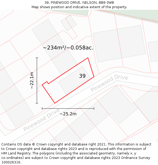 39, PINEWOOD DRIVE, NELSON, BB9 0WB: Plot and title map