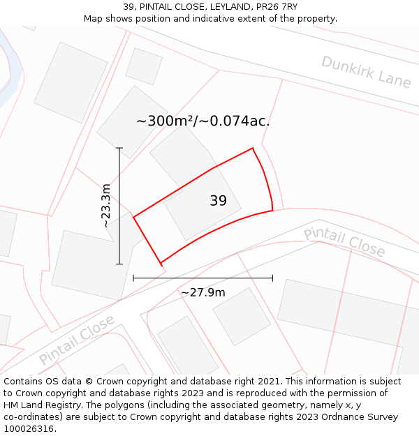 39, PINTAIL CLOSE, LEYLAND, PR26 7RY: Plot and title map