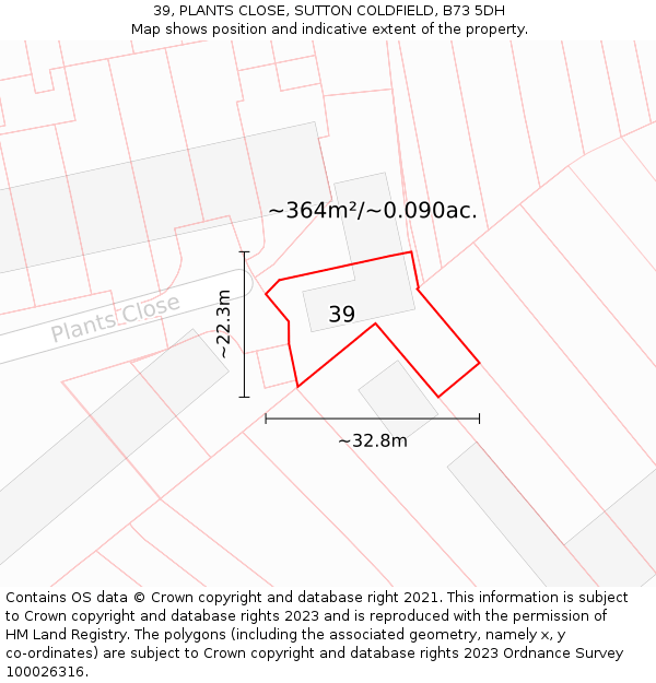 39, PLANTS CLOSE, SUTTON COLDFIELD, B73 5DH: Plot and title map