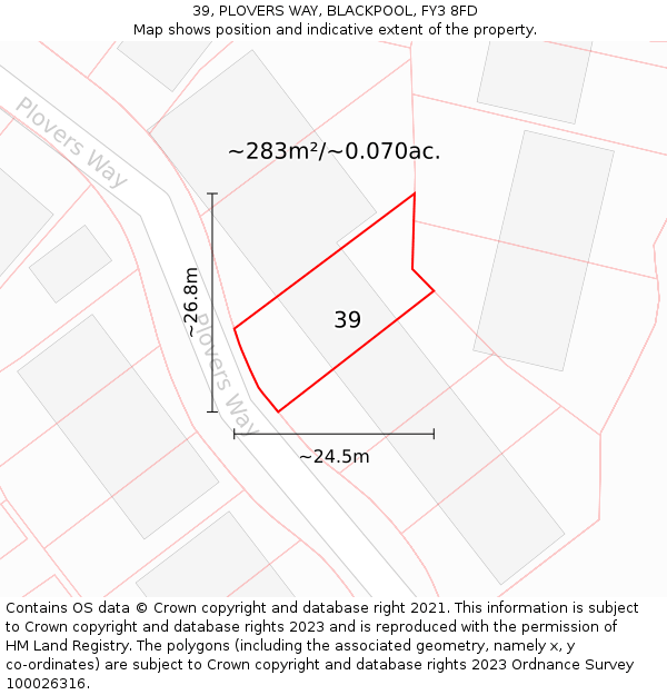 39, PLOVERS WAY, BLACKPOOL, FY3 8FD: Plot and title map