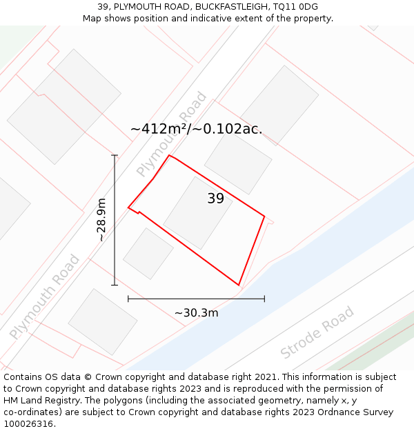 39, PLYMOUTH ROAD, BUCKFASTLEIGH, TQ11 0DG: Plot and title map