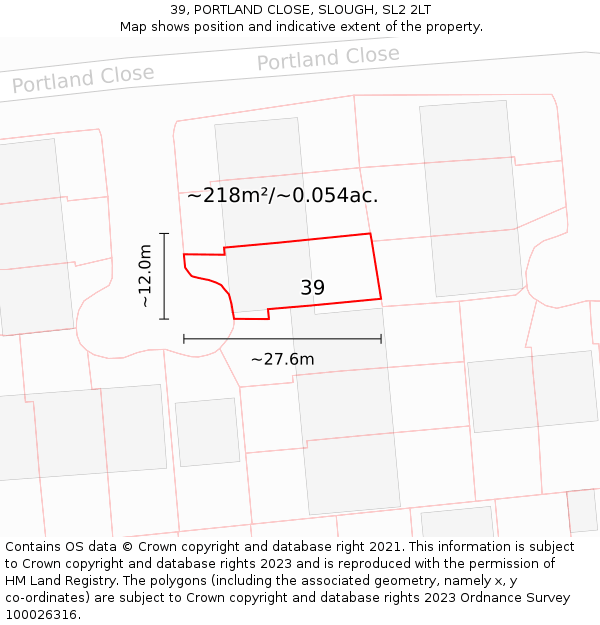 39, PORTLAND CLOSE, SLOUGH, SL2 2LT: Plot and title map