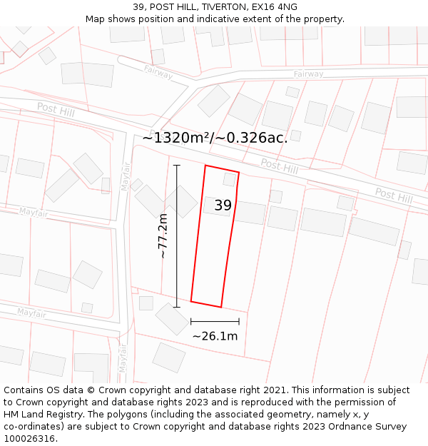 39, POST HILL, TIVERTON, EX16 4NG: Plot and title map