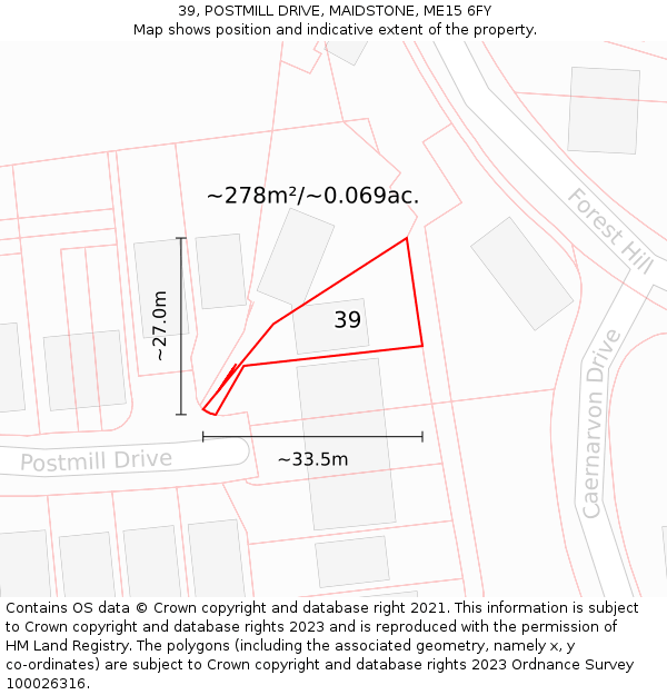 39, POSTMILL DRIVE, MAIDSTONE, ME15 6FY: Plot and title map