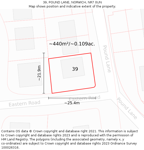 39, POUND LANE, NORWICH, NR7 0UN: Plot and title map