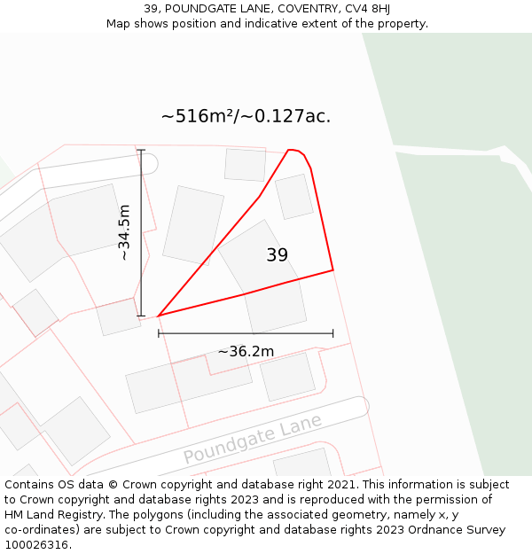 39, POUNDGATE LANE, COVENTRY, CV4 8HJ: Plot and title map