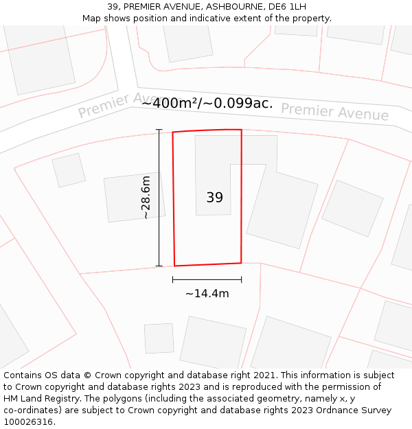 39, PREMIER AVENUE, ASHBOURNE, DE6 1LH: Plot and title map
