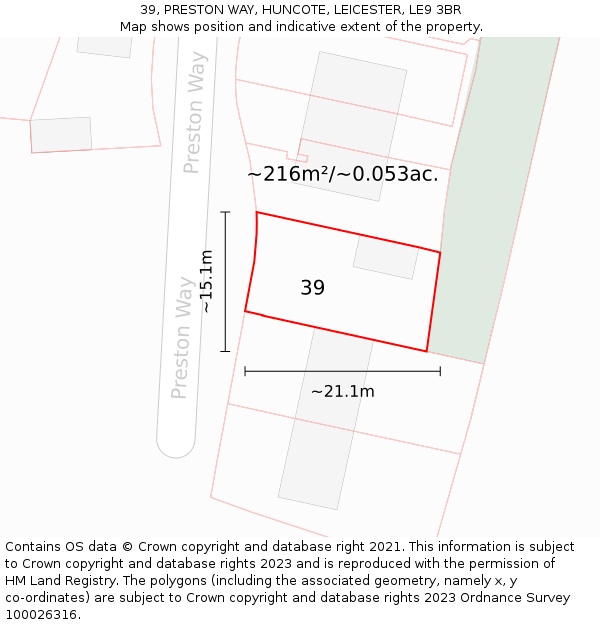 39, PRESTON WAY, HUNCOTE, LEICESTER, LE9 3BR: Plot and title map