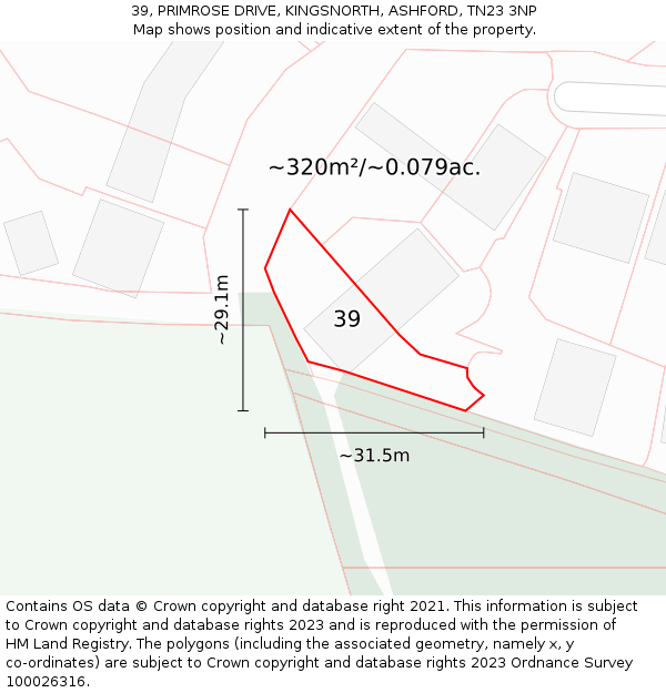 39, PRIMROSE DRIVE, KINGSNORTH, ASHFORD, TN23 3NP: Plot and title map