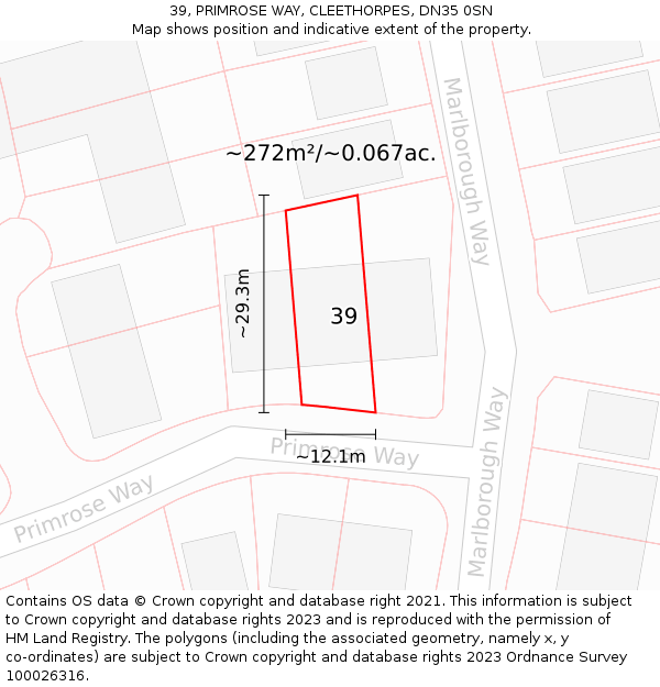39, PRIMROSE WAY, CLEETHORPES, DN35 0SN: Plot and title map